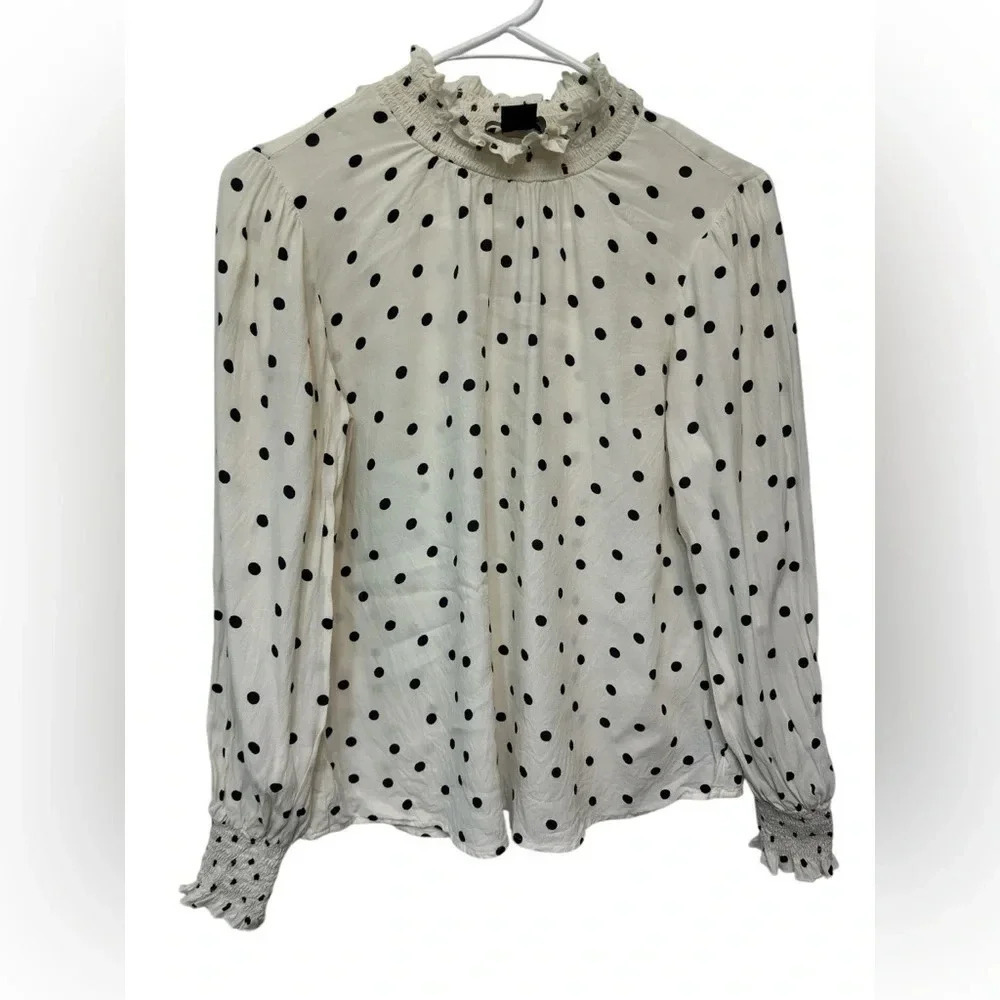 Sanctuary white with black polka dot mocked neck long sleeve shirt